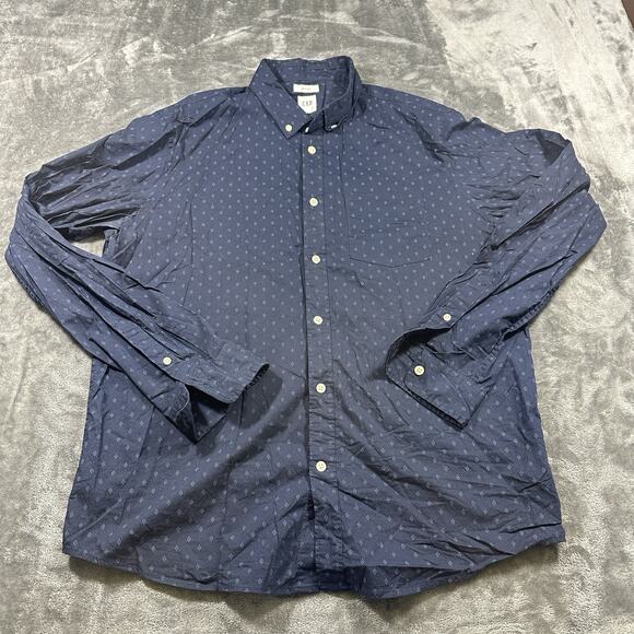 Gap‎ Button Down Shirt Mens Large Blue Untucked Collared Geometric Print - Picture 1 of 9
